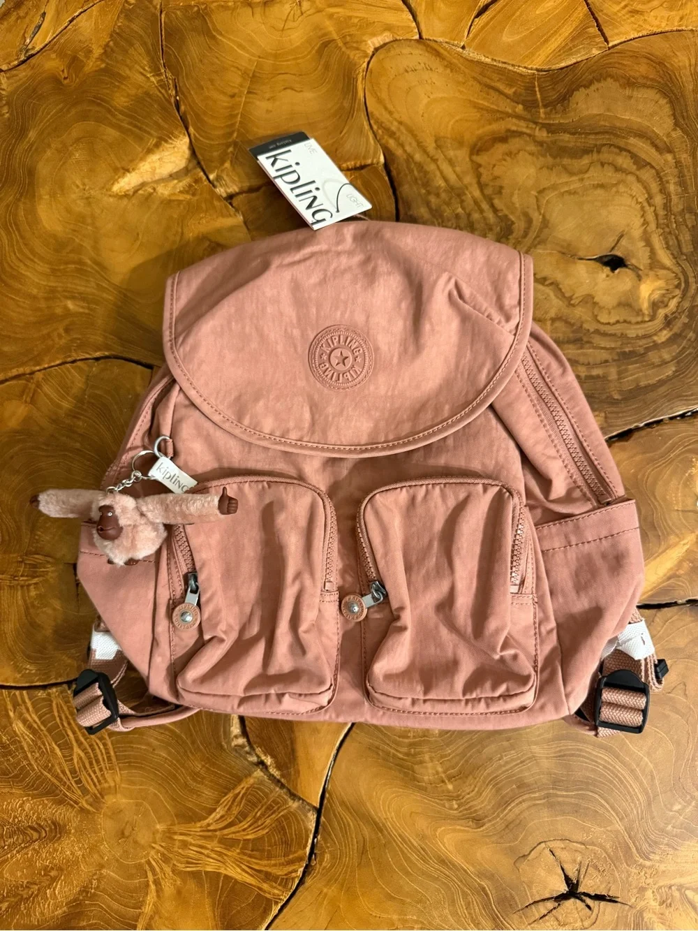 Kipling Kind Rose Backpack with Monkey Keychain